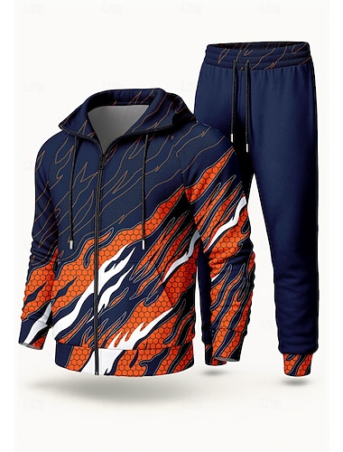  Herre Hattetrøje Joggedress 2-delt treningsdress Snorer Ta igjen glidelåsen Geometrisk Treningsdrakt Høst Oransje Yrke Utendørs Reise Lettvekt Mote Langermet Sport Sportsklær Elastisk Normal