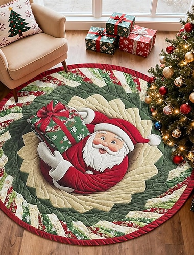  Bodenläufer Weihnachtsmann Weihnachts runder Teppich für Wohnzimmer und Schlafzimmer Faux Kaschmir Fröhliche Weihnachten Teppich weicher rutschfester maschinenwaschbarer Teppich festliche Fußmatte