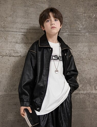 Детские Мальчики Черная кожаная куртка Жакет Верхняя одежда Полотняное плетение Длинный рукав Застегнуться ЗАЩИТА ОТ ВЛАГИ Защита от ветра Пальто Повседневные Мода На каждый день Черный Коричневый   Детские Мальчики Черная кожаная куртка Жакет Верхняя одежда Полотняное плетение Длинный рукав Застегнуться ЗАЩИТА ОТ ВЛАГИ Защита от ветра Пальто Повседневные Мода На каждый день Черный Коричневый