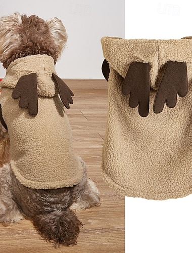  Χριστουγεννιάτικο γιλέκο με κουκούλα και κέρατα ταράνδων για κατοικίδια - απαλό φλις πουλόβερ σκύλου-γάτας με αρκουδάκι - ζεστό &Άνετα ρούχα διακοπών για μικρά και μεσαία κατοικίδια