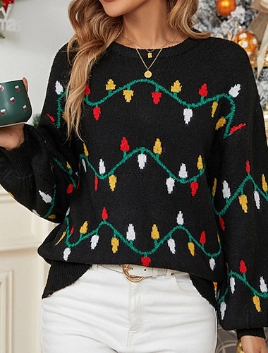  joulu Naisten Vapaa-ajan topit Neulepusero Pitkähihainen Topit Urheilu- ja treenivaatteet Kuvitettu Pehmeä Lämmin Juhla Loma Urheiluasut Urheiluvaatteet Musta