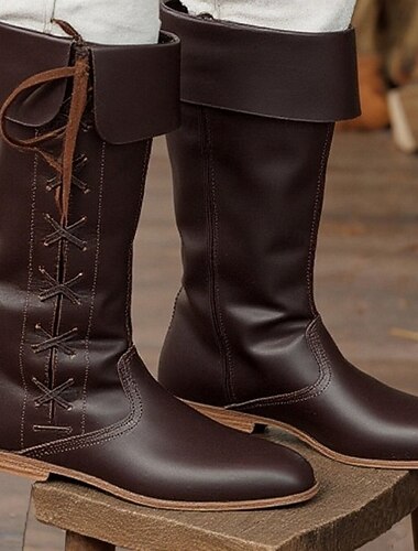  中世 ルネッサンス シューズ 膝丈ブーツ フラットジャズブーツ 海賊 バイキング 十字軍 仮装 男性用 男女兼用 セルティック 海賊 ハロウィーン カーニバル 性能 パーティー／フォーマル LARP 成人 シューズ