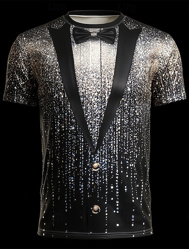  Noël Homme Costume de Noël Costume T-shirt Manche Courte T-shirt Impression 3D Col ras du cou Chemise Quotidien Designer Artistique Vacances Soirée Rue Argent Dorée Toutes saisons Vêtement Tenue S M