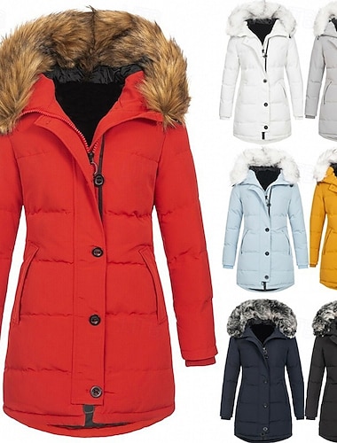  Női Télikabát Műszőrme Kapucnis kabát Melegen tartani Kényelmes Fur Trim Cipzár Zseb Gombok Alkalmi Sima Vakáció Hétköznapi viselet Alkalmi Hétvége Hosszú Kapucni Normál Hosszú ujj Felsőruházat