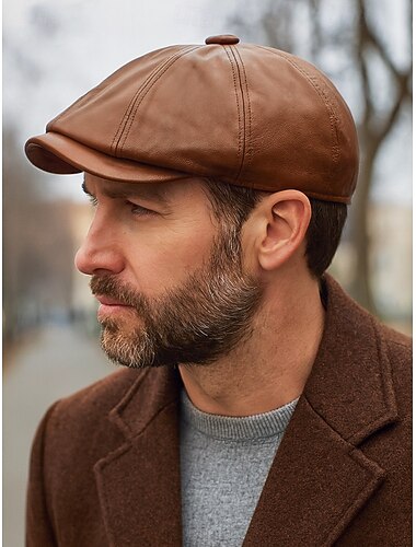  Weihnachtsmütze aus Kunstleder für Herren – stylische Schiebermütze in Rot, Braun, Schwarz & Grau – warme Wintermütze für Herren – trendiges Weihnachtsaccessoire für die Weihnachtsfeier