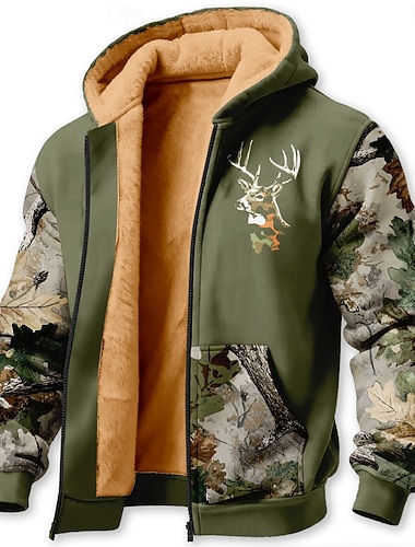  رجالي مموه تمويه أيل الصوف قبعة Jacket كنزة كلاسيكي عسكري الصيد كم طويل رقبة عالية مدورة الأماكن المفتوحة تخييم أسود بني أخضر رمادي إحزم الخريف الشتاء مصمم S M L XL 2XL 3XL