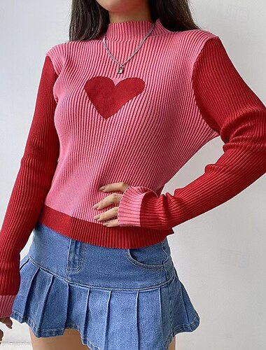 Natal Mulheres Tops casuais Pulôver suéter Manga Longa Blusas Roupa Esportiva Coração Macio Quente De Festa Férias Roupa de esporte Roupas Esportivas Vermelho Verde Café