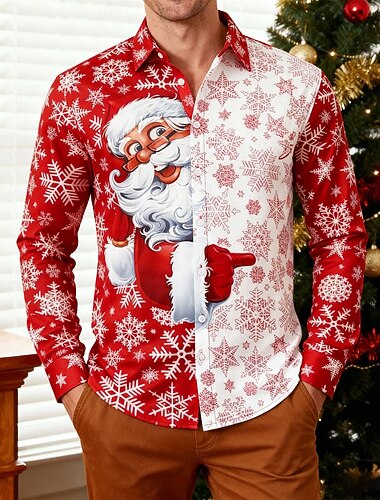  Święta Długie rękawy Koszula zapinana na guziki Święty Mikołaj Graficzny Zabawne Zabawny na Męskie Dla dorosłych Druk 3D  Do Święta Karnawał Nowy Rok Impreza