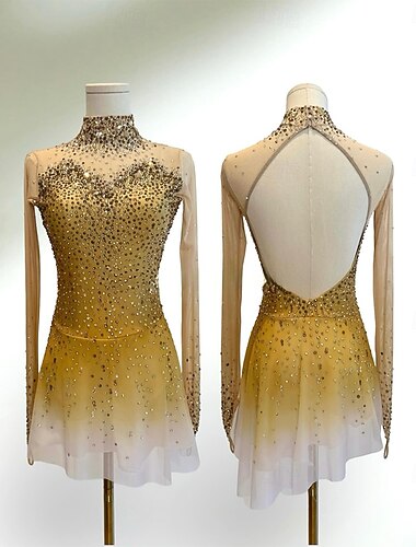  Šaty na bruslení Dámské Dívčí Buz Pateni Šaty Žlutá Slátanina Díra na palec Spandex Síťka Vysoká pružnost Trénink Soutěž Bruslařské oblečení Klasický Křišťál a napodobenina Dlouhý rukáv Bruslen