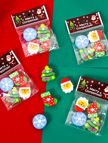  16 שקיות מחק לעץ חג המולד עם מחק סנטה קלאוס, כתיבה לבית ספר יסודי, מתנה לגן ילדים