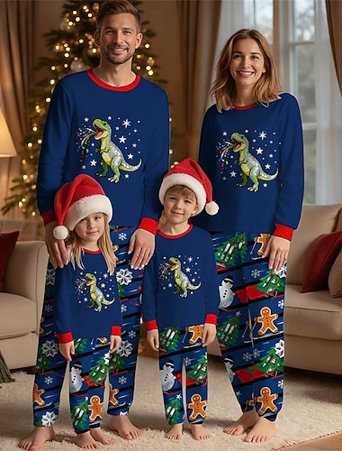 Семейный вид Новогодняя тематика Рождественская семейная пижама Пижамы Семейные наборы Графика Динозавр Пряничные человечки Дом С принтом Темно-синий Длинный рукав Повседневные Подходящие наряды   Семейный вид Новогодняя тематика Рождественская семейная пижама Пижамы Семейные наборы Графика Динозавр Пряничные человечки Дом С принтом Темно-синий Длинный рукав Повседневные Подходящие наряды