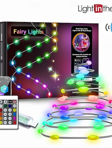  Weihnachtslichter 20M/66FT 200 LED Perlen Tuya Hochzeitsfestival Innen- und Außencourtyard IP68 wasserdichte bunte Lichterkette Bluetooth APP Fernbedienung Bunte Lederdraht Lichterkette USB