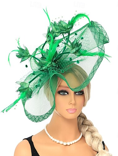  قطع زينة الرأس تول قبعة فيدورا زفاف حفلة شاي سباق خيول كوكتيل أنيق عتيق بسيط مع ريش خوذة أغطية الرأس