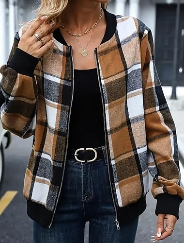  Dam Vinterjacka Vindtät Håller värmen Dragkedja Dagligen Galler Semester Ledigt Normal Hög krage Normal Långärmad Ytterkläder Vin Rubinrött Grön Vår Höst