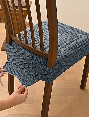  Sitzbezüge für Esszimmer, elastischer Jacquard-Streifen-Karo-Design, doppelter elastischer Hockerbezug mit Schnalle und Zunge, rutschfestes Stuhlkissenbezug-Set für die Bankettdekoration zu Hause, im