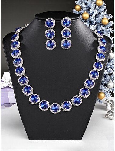  Smaragdgrønt smykkesett med strass til julebord for dame, elegant krystallkjede og øredobber til formelle kvelder &høytidsfeiringer