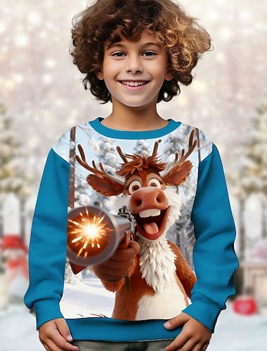  Weihnachten Jungen 3D Grafik Jeder Sweatshirt Langarm Frühling Herbst Mode Basic Kinder 4-12 Jahre Rundhalsausschnitt Outdoor Lässig Täglich Normale Passform
