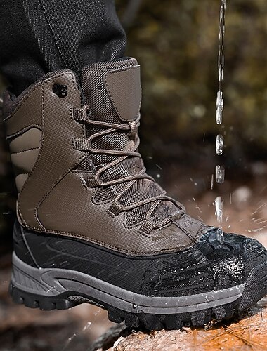  Bruine heren winterlaarzen met waterdichte coating en imitatiebontkraag – comfortabel schoeisel voor winterwandelingen en buitenactiviteiten