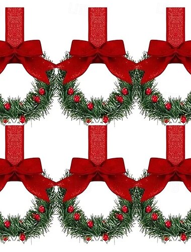  4/6 stk. mini julekranser med røde sløyfer og fruktdetaljer, festlig julevindu, skap &hjemmedekor, perfekt for fester, sesongdekorasjon