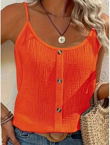  Damskie Bezrękawnik Jednokolorowe Elegancki Codzienny Bez rękawów Pasek Zwykłe topy Codzienny Guziki Odkryte plecy Żółty Rumiany róż Fuksja Pomarańczowy Zielony Lato