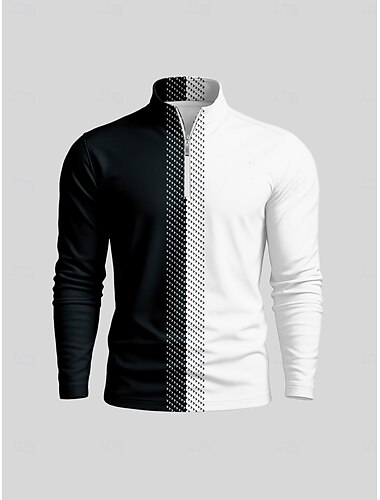  Homens Camisa polo de caminhada Preto Manga Longa Blusas Roupas de golfe, roupas, roupas, roupas