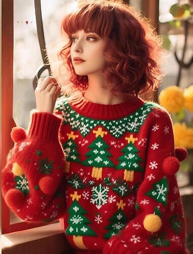  Babbo Natale Alberi di Natale Rudolph Brutto maglione di Natale Per donna Caldo Carino Renna Fantasia/motivo Adulti Natale Capodanno Feste Top