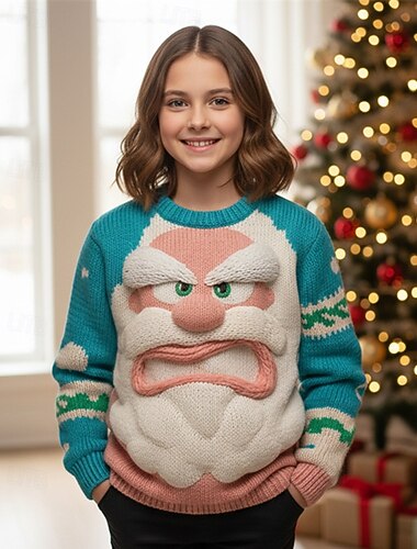 Новогодняя тематика Девочки 3D Дед Мороз Уродливый рождественский свитер Рождественский подарок Вязаная ткань Длинный рукав 3D печать Осень Зима Мода Для вечеринки Дети 4-12 лет Вырез под горло   Новогодняя тематика Девочки 3D Дед Мороз Уродливый рождественский свитер Рождественский подарок Вязаная ткань Длинный рукав 3D печать Осень Зима Мода Для вечеринки Дети 4-12 лет Вырез под горло