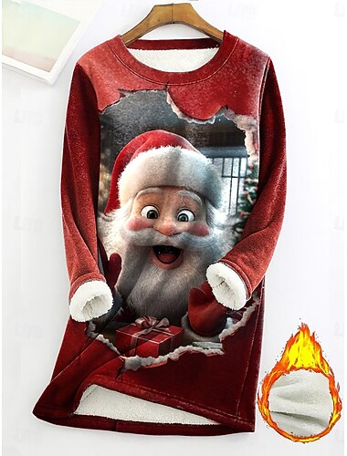  Dame Genser med genser julenissen Jul Fritid Langermet Crew-hals Lange topper Ferie Svart Rød Blå Høst Vinter