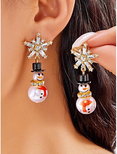 Juleøreringer i legering til dame med snømann- og snøfnuggdesign, perfekte for høytidsmote og festlige gaver