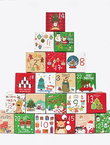  Weihnachts-Adventskalender zum Befüllen, 24 Adventskalender-Boxen, Adventskalender selbst befüllen zum Basteln und Hinstellen, Weihnachtsdeko