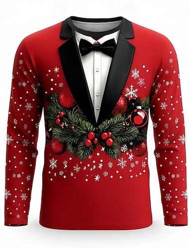  Vánoce Pánské Vánoční kostým Smoking Tričko Dlouhý rukáv tričko 3D tisk Tričkový Košile Módní Základní 3D ulice Ležérní Denní Rubínově červená Léto Jaro Oblečení S M L XL XXL XXXL