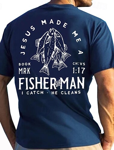  Camiseta de Pesca Masculina Jesus Me Fez um Pescador Marcos 1:17 Camiseta Gráfica Cristã Eu Pesco Ele Limpa