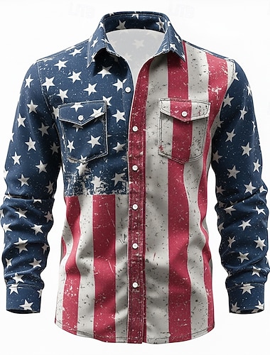 رجالي علم الولايات المتحدة الأمريكية وطنية قميص القميص الغربي كم طويل ريترو خمر فضفاض مناسب للعطلات ملابس عمل الربيع الخريف طوي جيبان أماميان قميص يشبه الكتان قمصان بأزرار أحمر أزرق   رجالي علم الولايات المتحدة الأمريكية وطنية قميص القميص الغربي كم طويل ريترو خمر فضفاض مناسب للعطلات ملابس عمل الربيع الخريف طوي جيبان أماميان قميص يشبه الكتان قمصان بأزرار أحمر أزرق