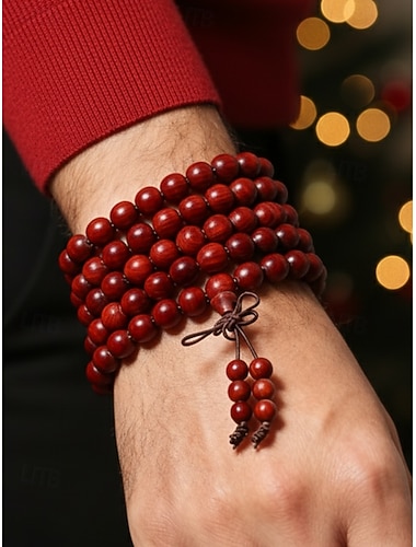  Mehrlagiges Wickelarmband aus Holzperlen für Herren, Vintage-Gebetsmala-Armband, mehrfarbiger Modeschmuck, einzigartiges Weihnachtsgeschenk für den Alltag und Partys