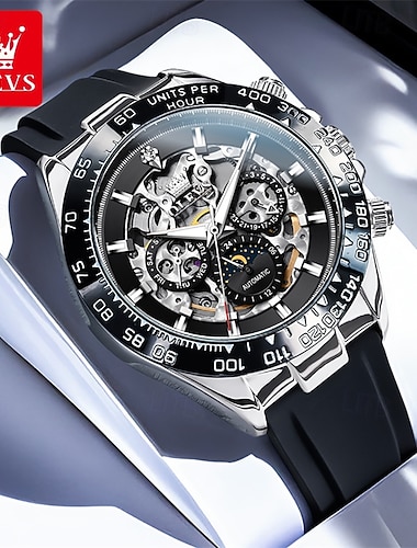  O Novo Relógio de Negócios Masculino Olevs de Silicone com Calendário Luminoso e Exibição de Fase Lunar - Um Relógio Mecânico Completo e Multifuncional à Prova d'Água e Casual