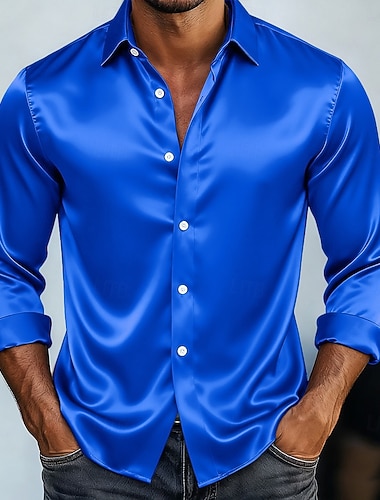 Herre Skjorte Sateng skjorte Dresskjorter Uformell skjorte Skjorte med knapper Ballskjorte عادي Formell Bryllup Lyseblå Hvit Kongeblå Gull Langermet Knaphul Alle årstider Klær   Herre Skjorte Sateng skjorte Dresskjorter Uformell skjorte Skjorte med knapper Ballskjorte عادي Formell Bryllup Lyseblå Hvit Kongeblå Gull Langermet Knaphul Alle årstider Klær