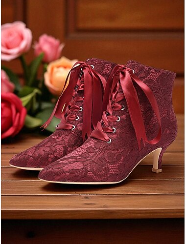  Women's Green Lace-Up Ankle Boots with Satin Ribbon and Kitten Heel - Vintage Victorian Style Dress Boots for Ladies, Perfect for Weddings, Gatsby Parties & Formal Events