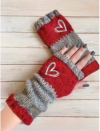  Guantes de punto navideños para mujer con diseño de corazón bordado, varios colores, accesorios de invierno acogedores para la temporada navideña.
