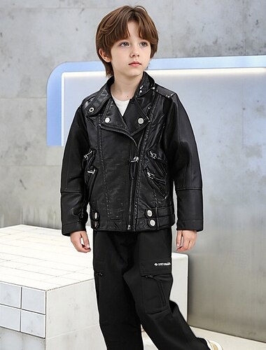 Детские Мальчики Черная кожаная куртка Жакет Верхняя одежда Полотняное плетение Длинный рукав Застегнуться ЗАЩИТА ОТ ВЛАГИ Защита от ветра Пальто Повседневные Мода На каждый день Черный Красный   Детские Мальчики Черная кожаная куртка Жакет Верхняя одежда Полотняное плетение Длинный рукав Застегнуться ЗАЩИТА ОТ ВЛАГИ Защита от ветра Пальто Повседневные Мода На каждый день Черный Красный