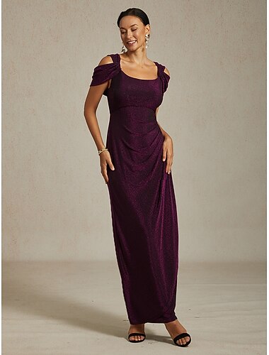  Dame Lang kjole Maxikjole Festkjole Kroppstett Kjole Elegant Fest Bursdag Klubb Normal عادي Ermeløs stropper Aubergine Sommer