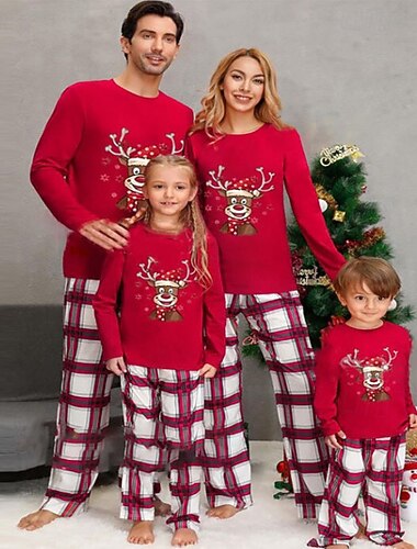 familj Pyjamas Rutig Julmönster Hem Mönster Rubinrött Långärmad Aktiv Matchande kläder   familj Pyjamas Rutig Julmönster Hem Mönster Rubinrött Långärmad Aktiv Matchande kläder