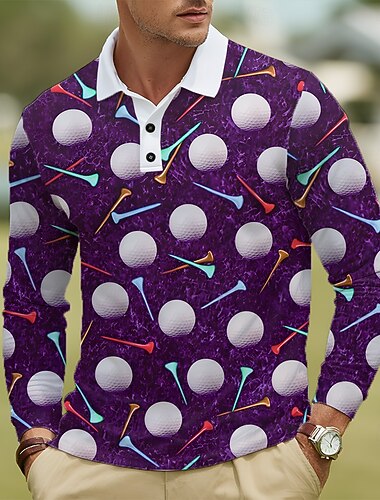  Pánské Grafika Pólo Dlouhý rukáv Polo tričko Klopa Na běžné nošení Venkovní Oblečení na atletiku Denní nošení 3D tisk Knoflíky Jaro Podzim Zima Vodní modrá Fialová Trávová zelená