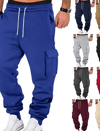  Homens Calças Cargo Calças de lã Calças Esportivas Corredor Calças Cintura elástica Com Cordão Bolso multi Tecido Conforto Quente Comprimento total Ao ar livre Casual Diário Esportes Moda Preto Branco