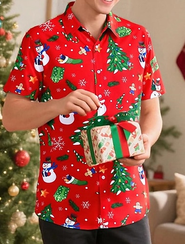  Weihnachten Button-Down-Hemd Weihnachtsbäume Grafik Neuartige Komisch für Herren Erwachsene 3D-Druck  für Weihnachten Karneval Neujahr Party
