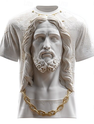  Miesten 3D Print 3D Jeesus T-paita Lyhythihainen T-paita 3D-tulostus Tiukka pyöreä kaula-aukko Paita Liioiteltu Suunnittelija Juhla Päivittäin Pyhäpäivä Valkoinen Kesä Kevät Kaikki vuodenajat Vaatetus