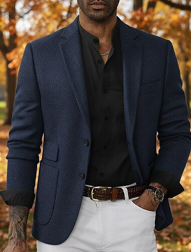 Homens Blazer de Tweed Colar de entalhe Moda Clássico Casual Cor Sólida Blazer Preto Vinho Marron Moderno Dois botões de peito simples   Homens Blazer de Tweed Colar de entalhe Moda Clássico Casual Cor Sólida Blazer Preto Vinho Marron Moderno Dois botões de peito simples