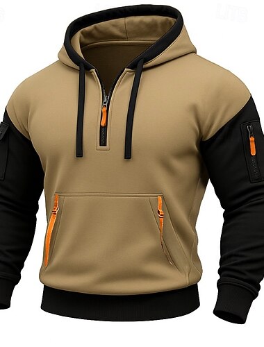  Hombre Sudadera Sudadera con capucha y cremallera de un cuarto Sudadera con capucha de lana Sudadera táctica con capucha Rojo Azul Marino Caqui Gris Con Capucha Plano Cremallera Bloque de Color