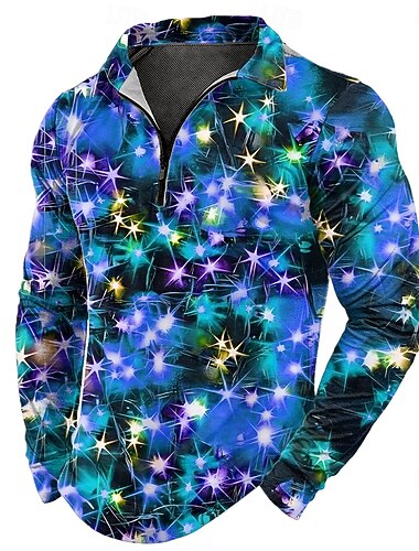  Natal Homens Lanternas Camisas Polo com zíper Camisas polo Lapela Casual Ao ar livre Feriado Roupa Diária Traje de festival Impressão 3D Primavera Outono Inverno Amarelo Azul Laranja