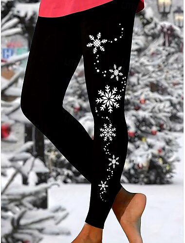  בגדי ריקוד נשים חותלות חופשה וינטאג' אופנתי באורך מלא מותניים גבוהיםPantsחג המולד גראפי פתית שלג מדפיס שמור על חום הגוף רך נושם גמישות גבוהה רשמי בָּחוּץ חופשה שחור סתיו חורף גזרה צרה