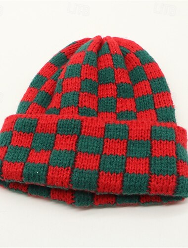  Herren Unisex Beanie Mütze Wintermützen Beanies Schädelkappe Strickmütze Rote Blau Acrylfasern Gestrickt Mode Lässig Gemütlich Alltagskleidung Date Karomuster Warm